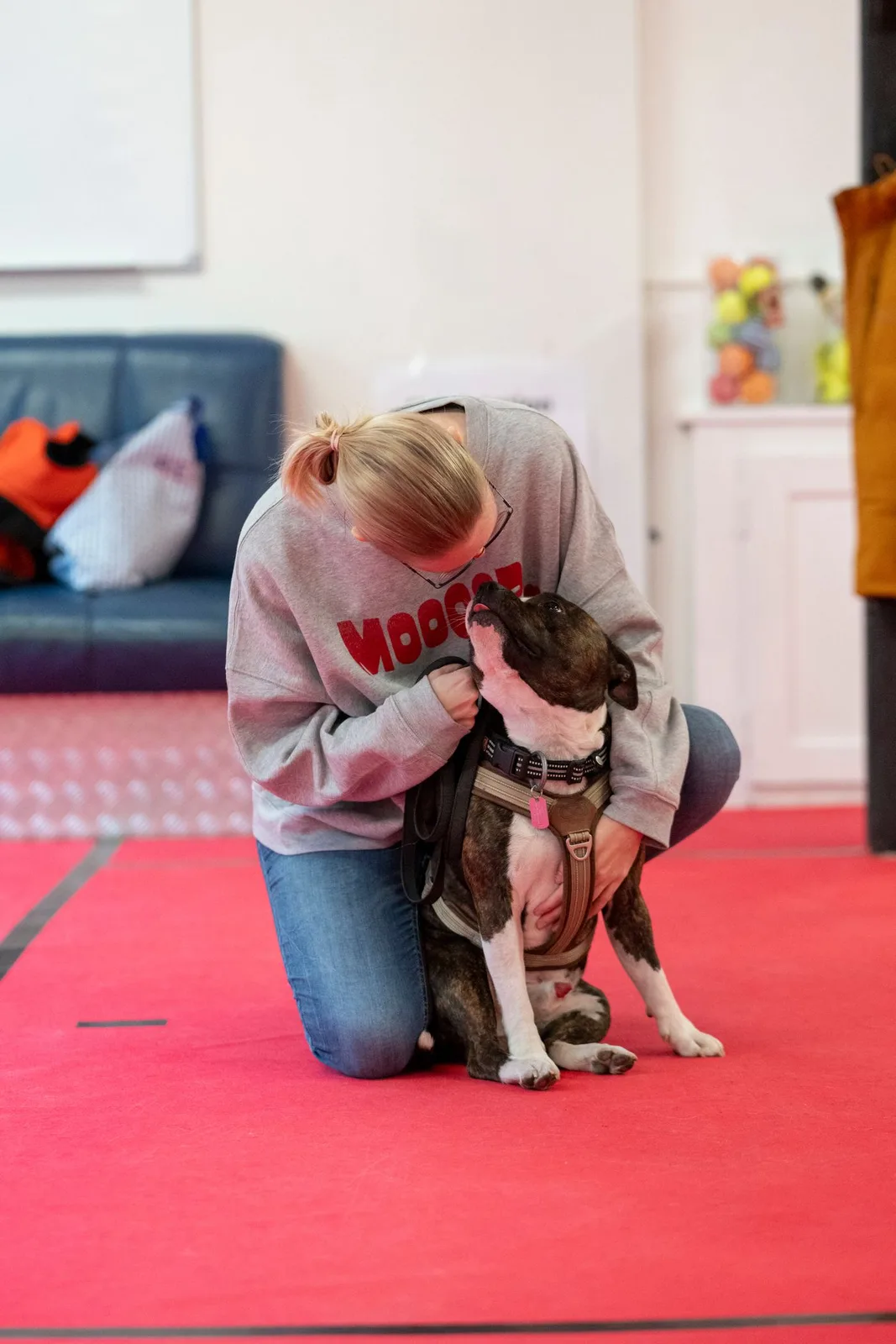 Heidi snakker med en hund hos Hundeeventyr i Aalborg – Foto: Katerina Komselis Fotografi